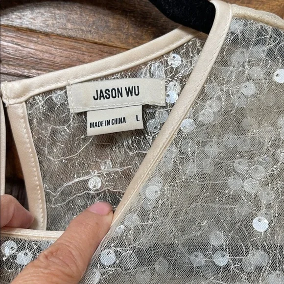 Jason Wu NWT Sequin Mesh Two-Piece Set | Long Sleeve Top & Midi Skirt | Size L - Picture 4 of 7